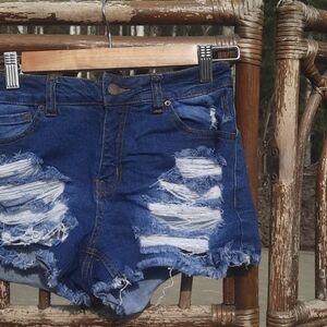 Wax Jean Dark Blue Distressed Jean Shorts
